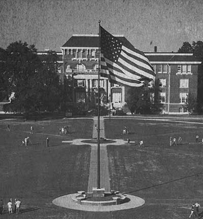 black and white photo of the drill field